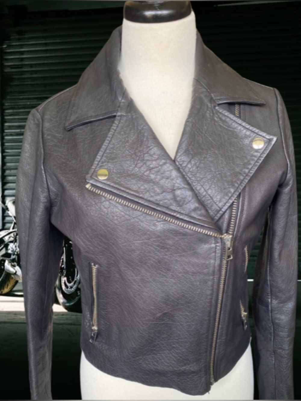 Topshop Genuine Leather Black Zip Up Motorcycle Jacket Womens Size 6